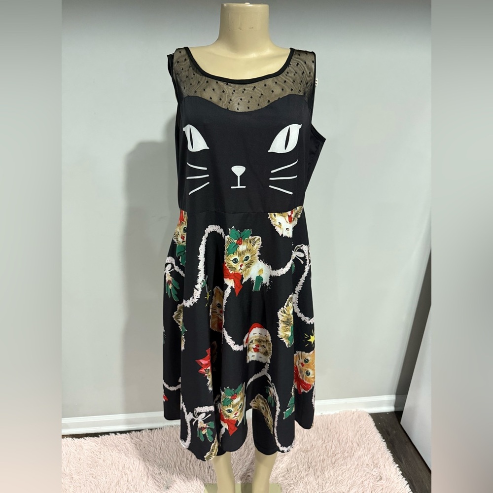 Cat Dress size xl women Christmas black red green Santa